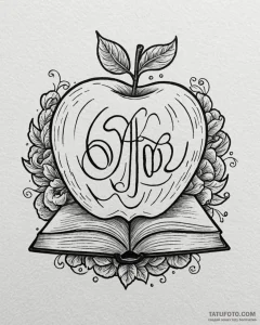 Tat tattoo sketch, teacher’s apple with open... - эскиз тату (№1753281749_0, 23.07.2025 14:42) — Tatufoto.com
