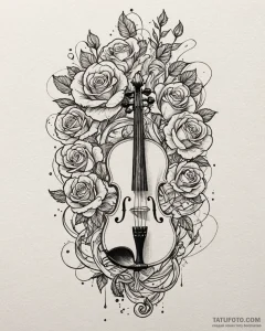 Tattoo sketch, violin with swirling ribbons a... - эскиз тату (№1753282184_0, 23.07.2025 14:49) — Tatufoto.com