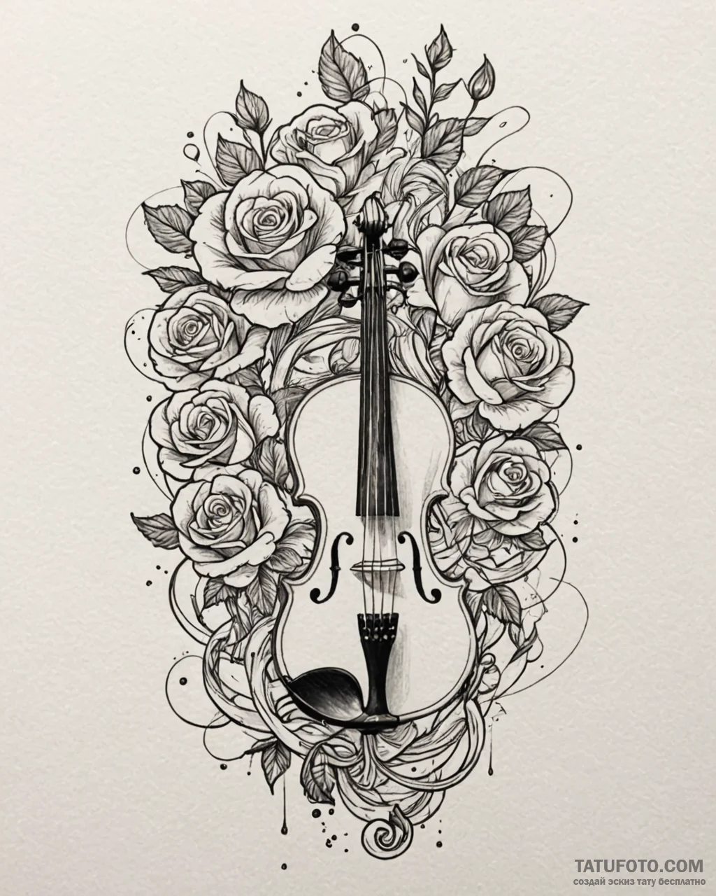 Tattoo sketch, violin with swirling ribbons a… — эскиз тату (№1753282184_0, 23.07.2025 14:49) — Tatufoto.com