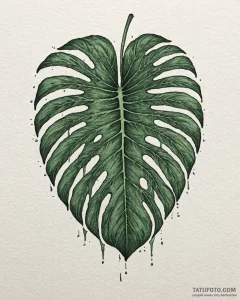 Tat tattoo sketch, deep green monstera leaf w... - эскиз тату (№1753282364_0, 23.07.2025 14:52) — Tatufoto.com