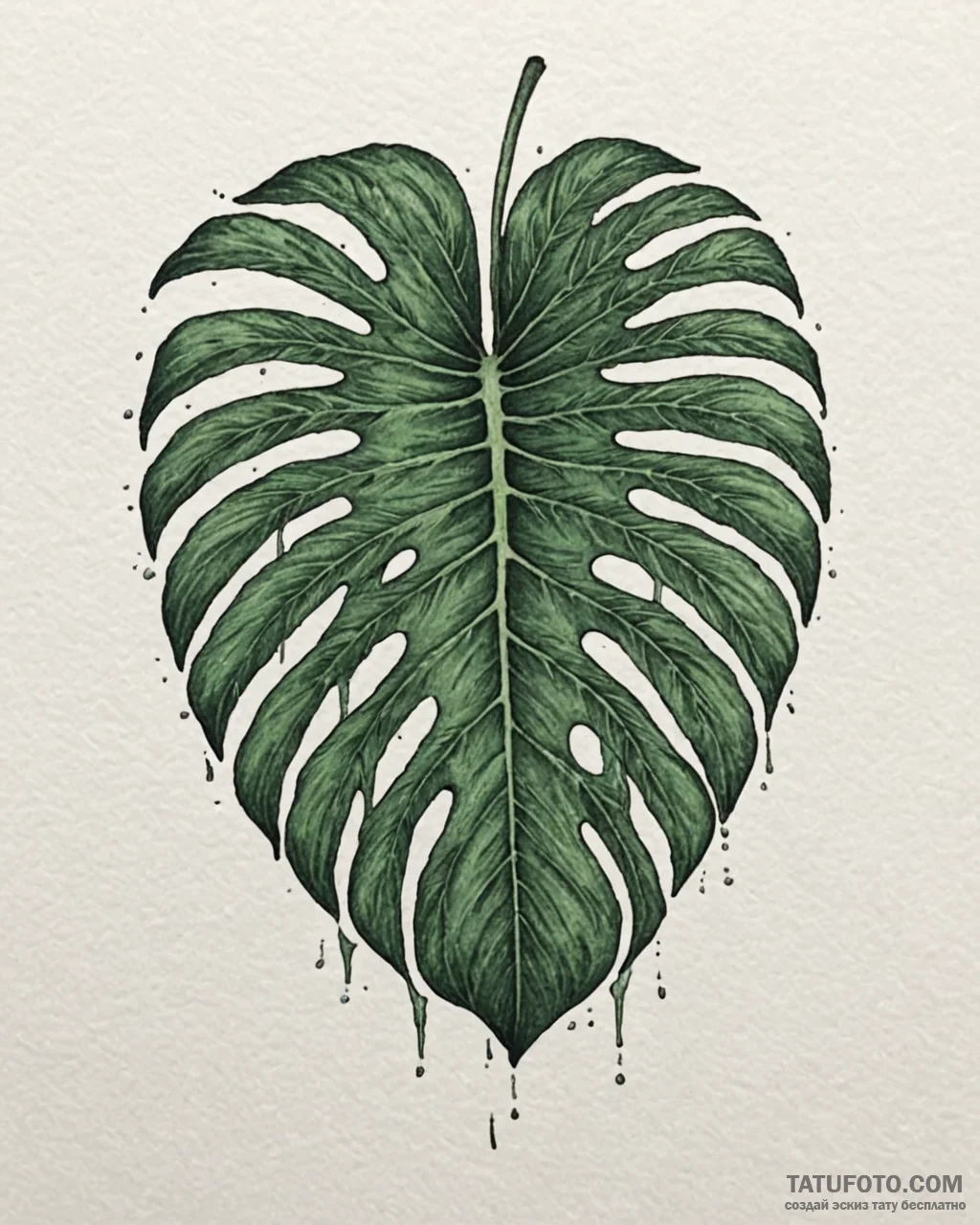 Tat tattoo sketch, deep green monstera leaf w… — эскиз тату (№1753282364_0, 23.07.2025 14:52) — Tatufoto.com