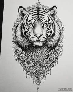Tattoo sketch, tiger-human hybrid with glowin... - эскиз тату (№1753283240_0, 23.07.2025 15:07) — Tatufoto.com