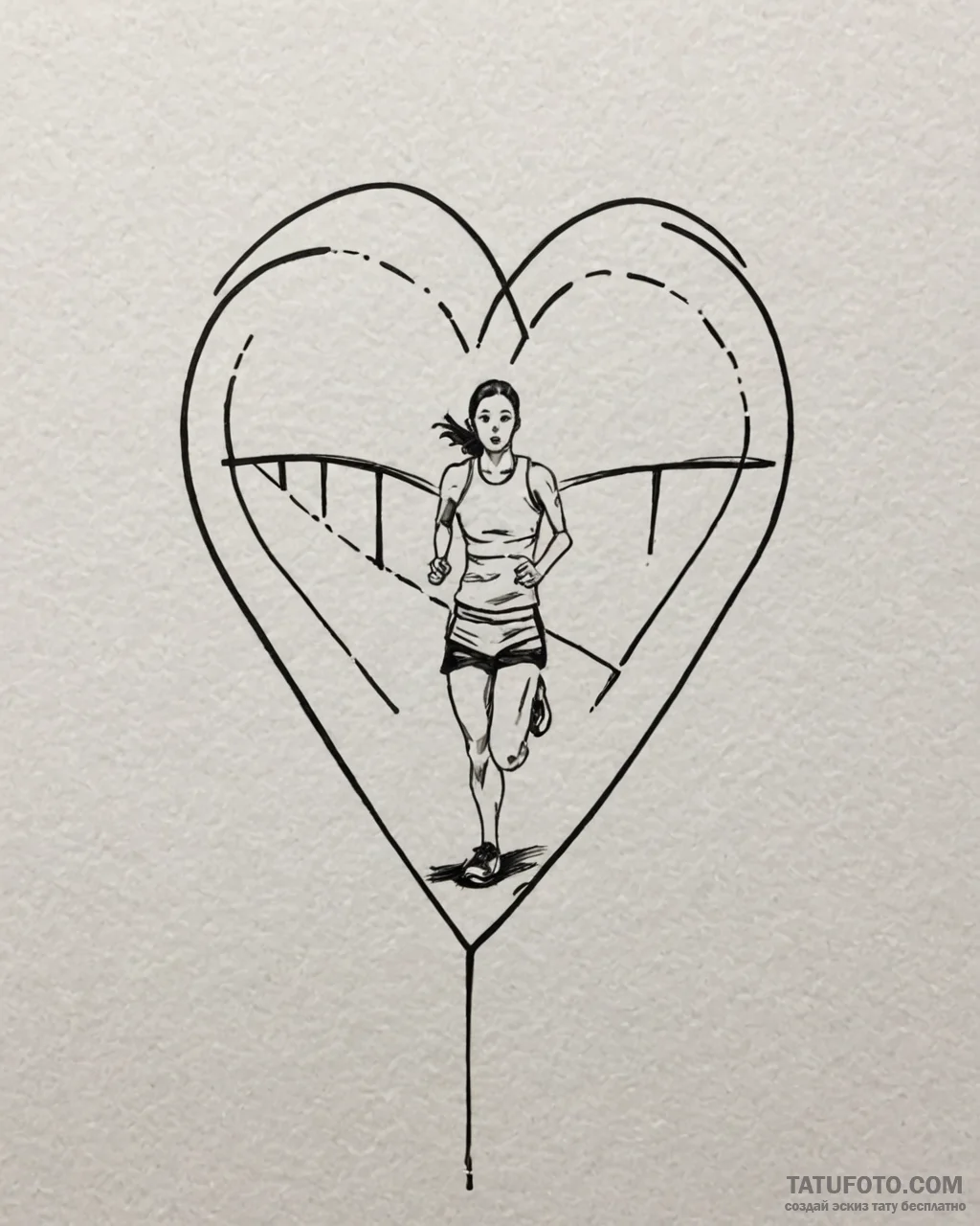 Tat tattoo sketch, runner’s heartbeat line me... - эскиз тату (№1753283327_0, 23.07.2025 15:08) — Tatufoto.com