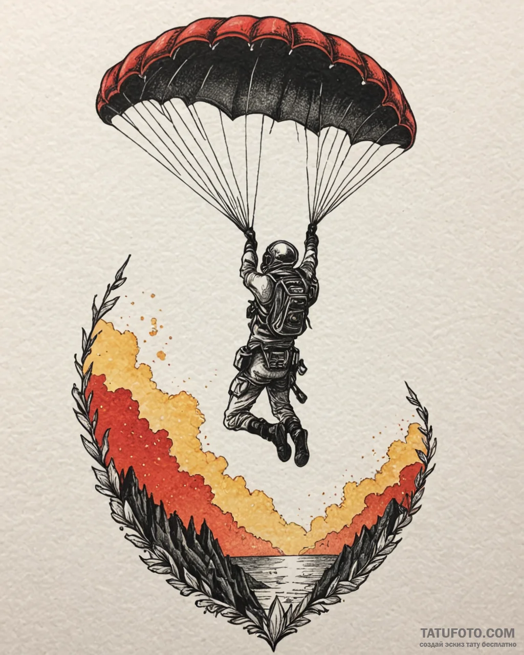 Tat tattoo sketch, parachutist’s freefall sil... - эскиз тату (№1753284067_0, 23.07.2025 15:21) — Tatufoto.com