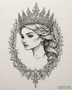 Tattoo sketch, elsa’s crown and snowflakes in... - эскиз тату (№1753284342_0, 23.07.2025 15:25) — Tatufoto.com
