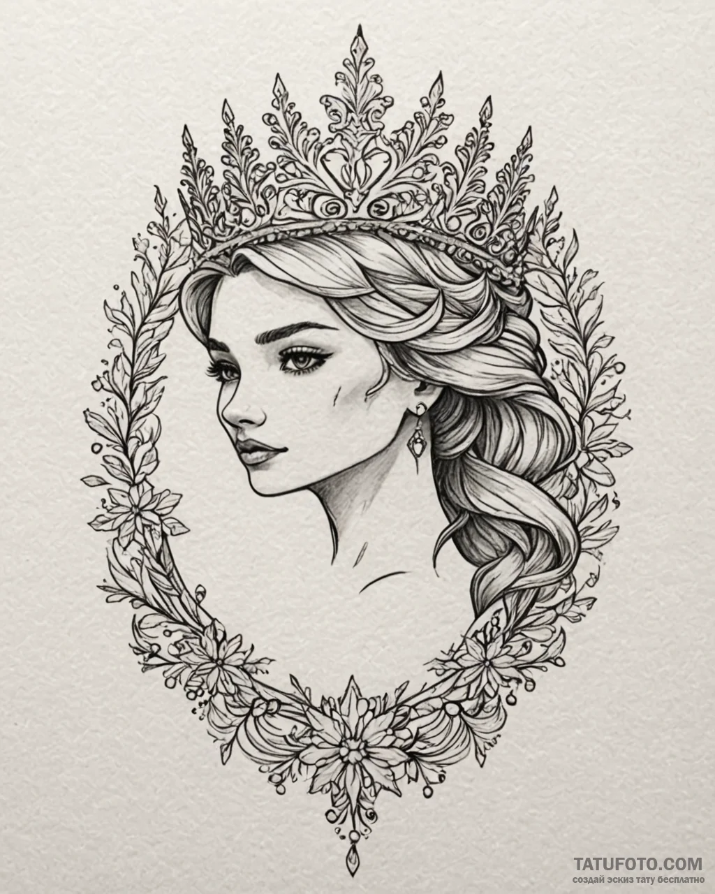 Tattoo sketch, elsa’s crown and snowflakes in... - эскиз тату (№1753284342_0, 23.07.2025 15:25) — Tatufoto.com