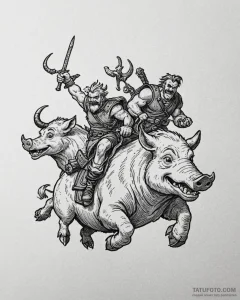 Tattoo sketch, asterix and obelix riding wild... - эскиз тату (№1753285613_0, 23.07.2025 15:46) — Tatufoto.com