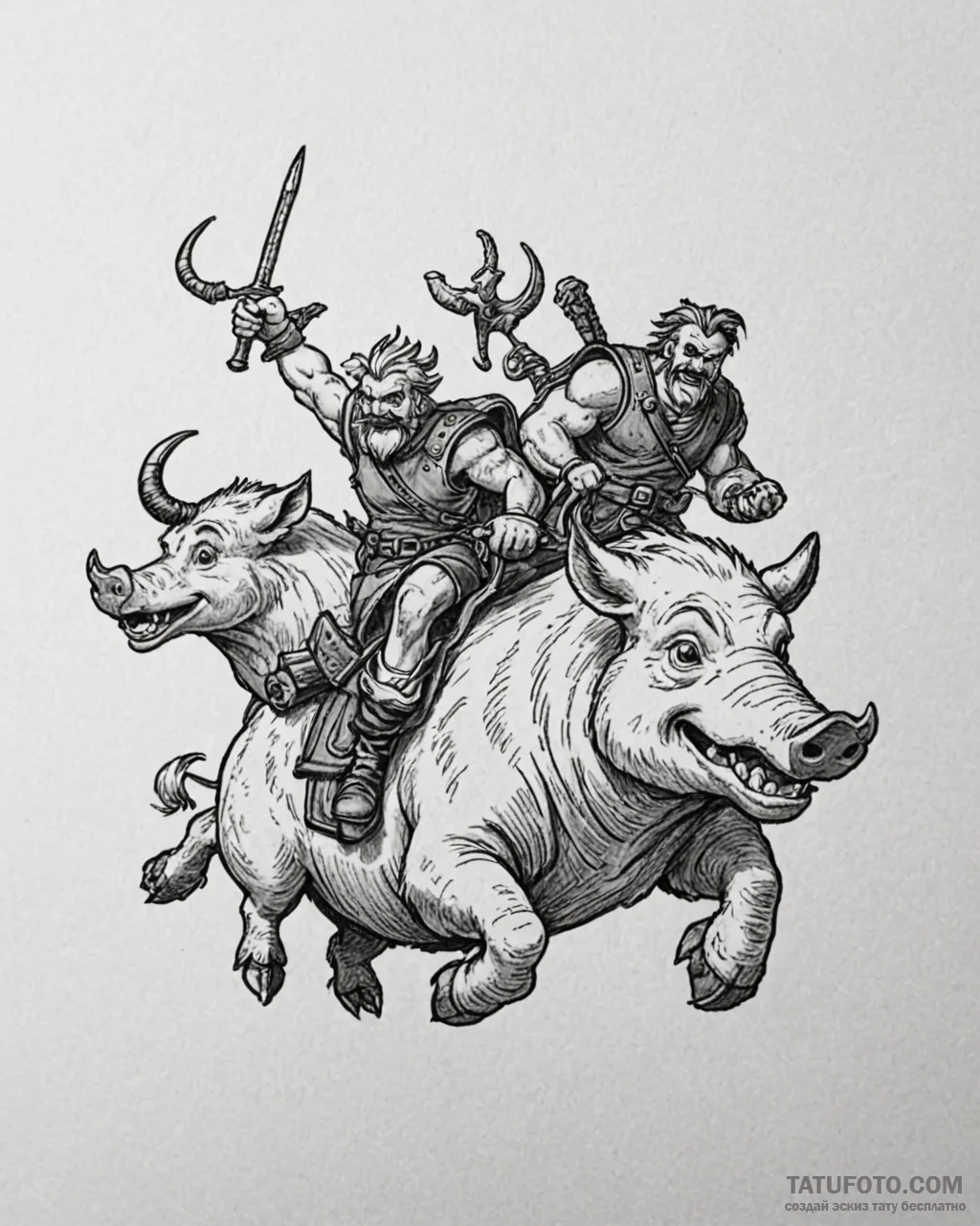 Tattoo sketch, asterix and obelix riding wild... - эскиз тату (№1753285613_0, 23.07.2025 15:46) — Tatufoto.com