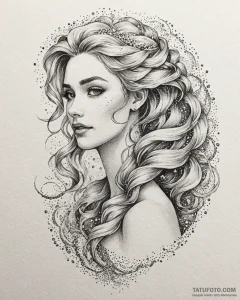 Tattoo sketch, elsa with flowing icy hair, et... - эскиз тату (№1753285700_0, 23.07.2025 15:48) — Tatufoto.com