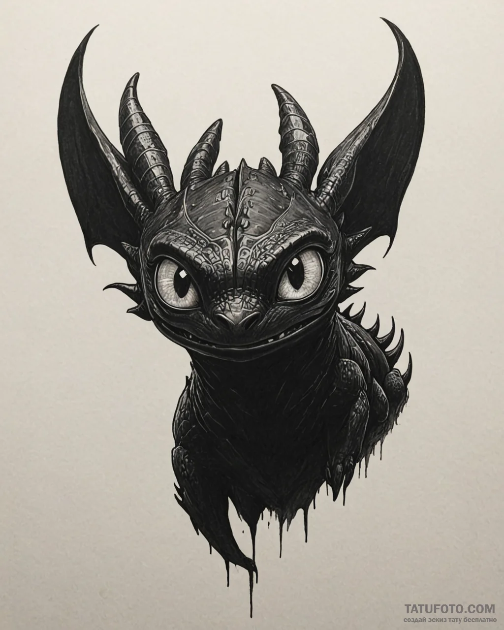 Tattoo sketch, toothless eyes glowing in dark... - эскиз тату (№1753285787_0, 23.07.2025 15:49) — Tatufoto.com
