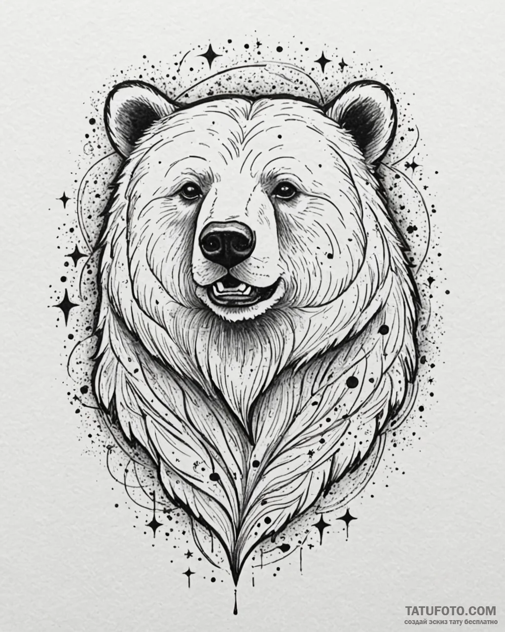 Tattoo sketch, cosmic bear with stars and gal… — эскиз тату (№1753285956_0, 23.07.2025 15:52) — Tatufoto.com