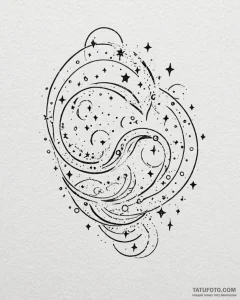 Tattoo sketch, 22 floating with stars and cos... - эскиз тату (№1753286799_0, 23.07.2025 16:06) — Tatufoto.com