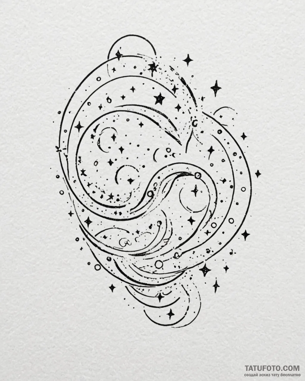 Tattoo sketch, 22 floating with stars and cos… — эскиз тату (№1753286799_0, 23.07.2025 16:06) — Tatufoto.com