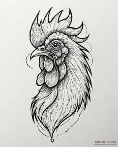 Tattoo sketch, hei hei the rooster with quirk... - эскиз тату (№1753286978_0, 23.07.2025 16:09) — Tatufoto.com