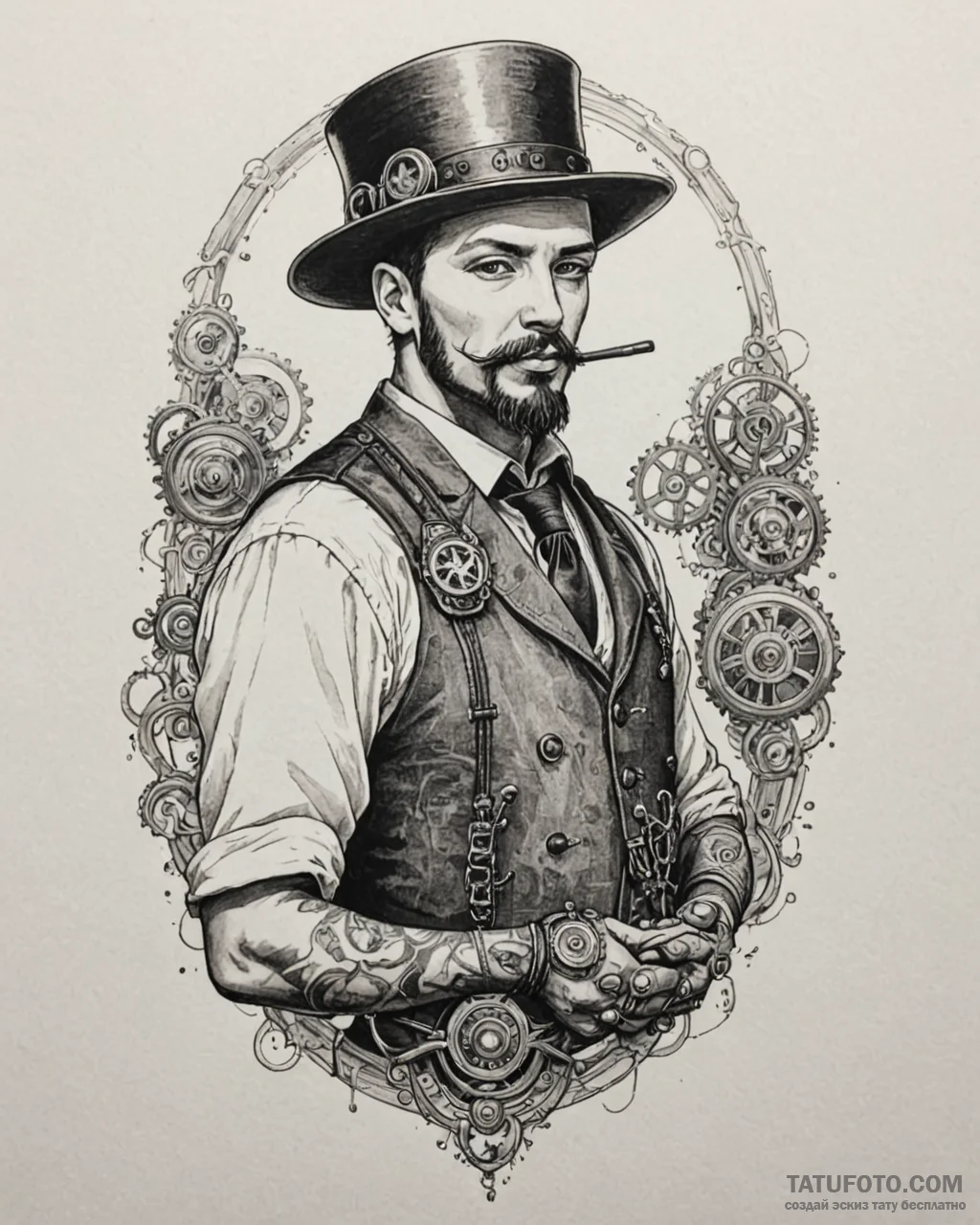 Tattoo sketch, john silver with steampunk bac... - эскиз тату (№1753287064_0, 23.07.2025 16:11) — Tatufoto.com