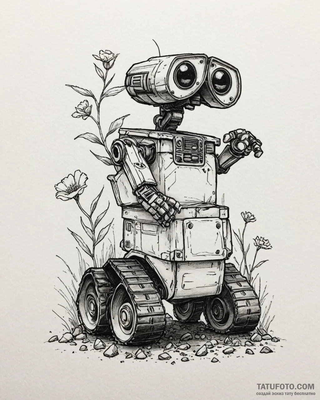 Eskizto, tattoo sketch, wall-e planting seed,... - эскиз тату (№1753287241_0, 23.07.2025 16:14) — Tatufoto.com