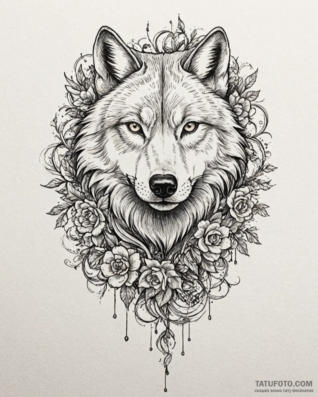 Tattoo sketch, wolf face formed by swirling f… — эскиз тату (№1753287767_0, 23.07.2025 16:22) — Tatufoto.com