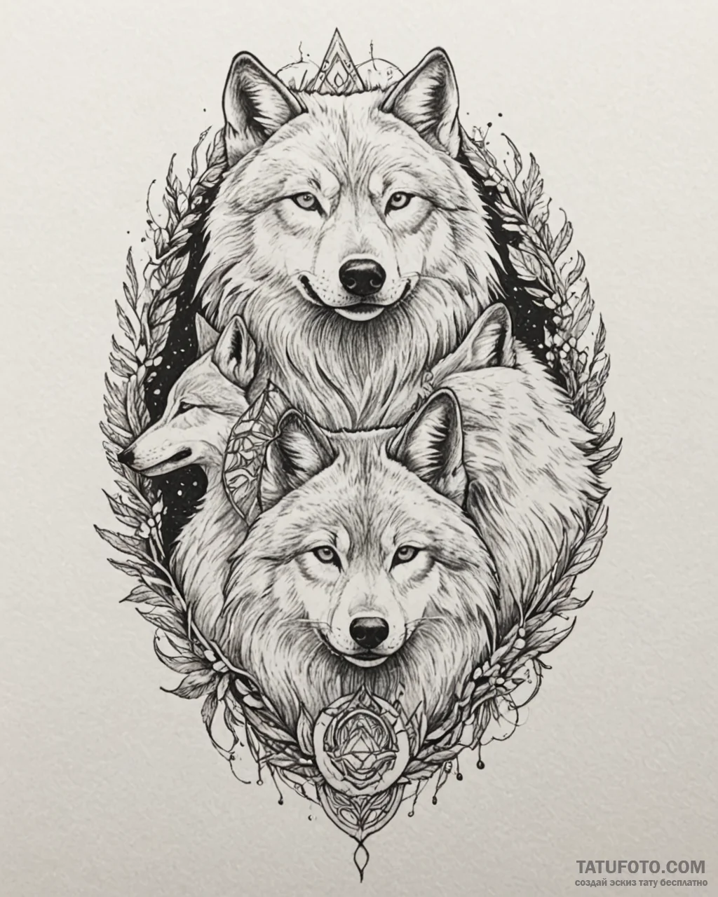 Tattoo sketch, kenai with spirit animal wolve... - эскиз тату (№1753288301_0, 23.07.2025 16:31) — Tatufoto.com