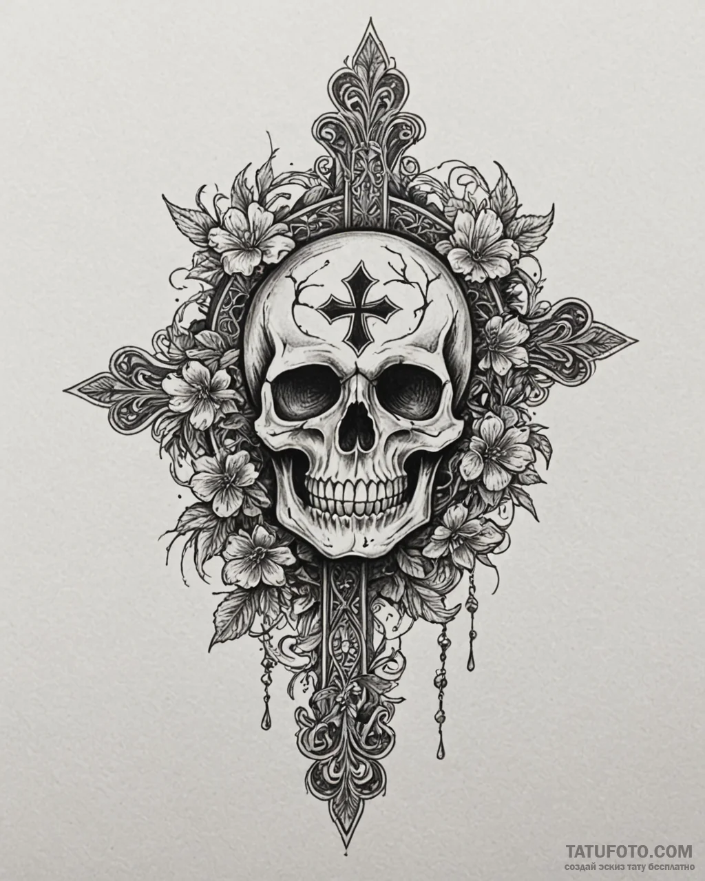 Tat tattoo sketch, gothic skull with ornate i... - эскиз тату (№1753288567_0, 23.07.2025 16:36) — Tatufoto.com