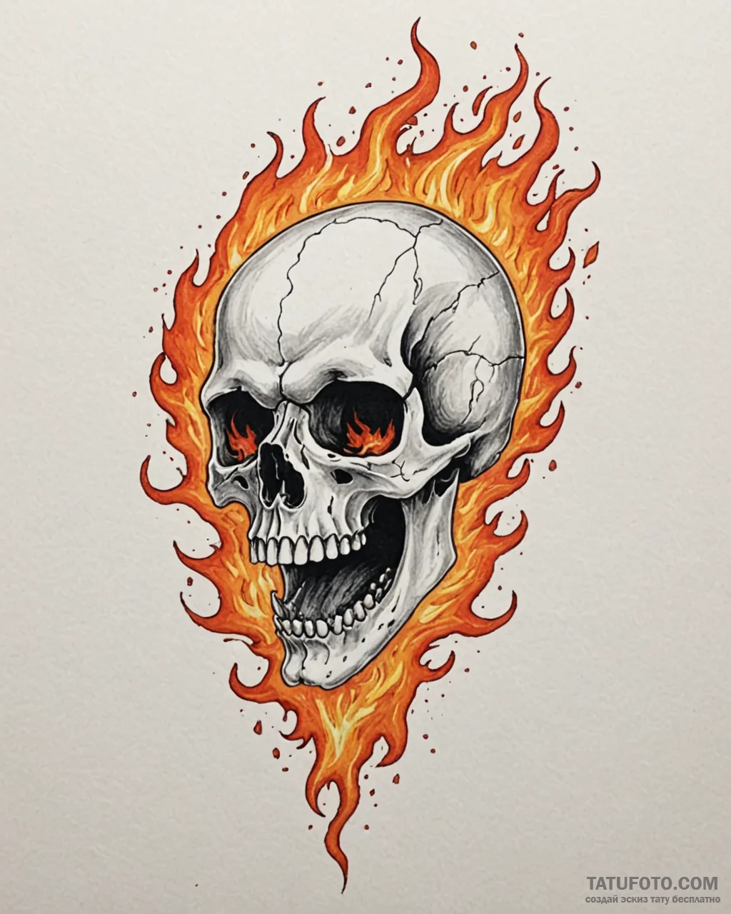 Tattoo sketch, skull engulfed in roaring flam... - эскиз тату (№1753288655_0, 23.07.2025 16:37) — Tatufoto.com