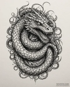 Tat tattoo sketch, basilisk serpent coiling w... - эскиз тату (№1753288743_0, 23.07.2025 16:39) — Tatufoto.com