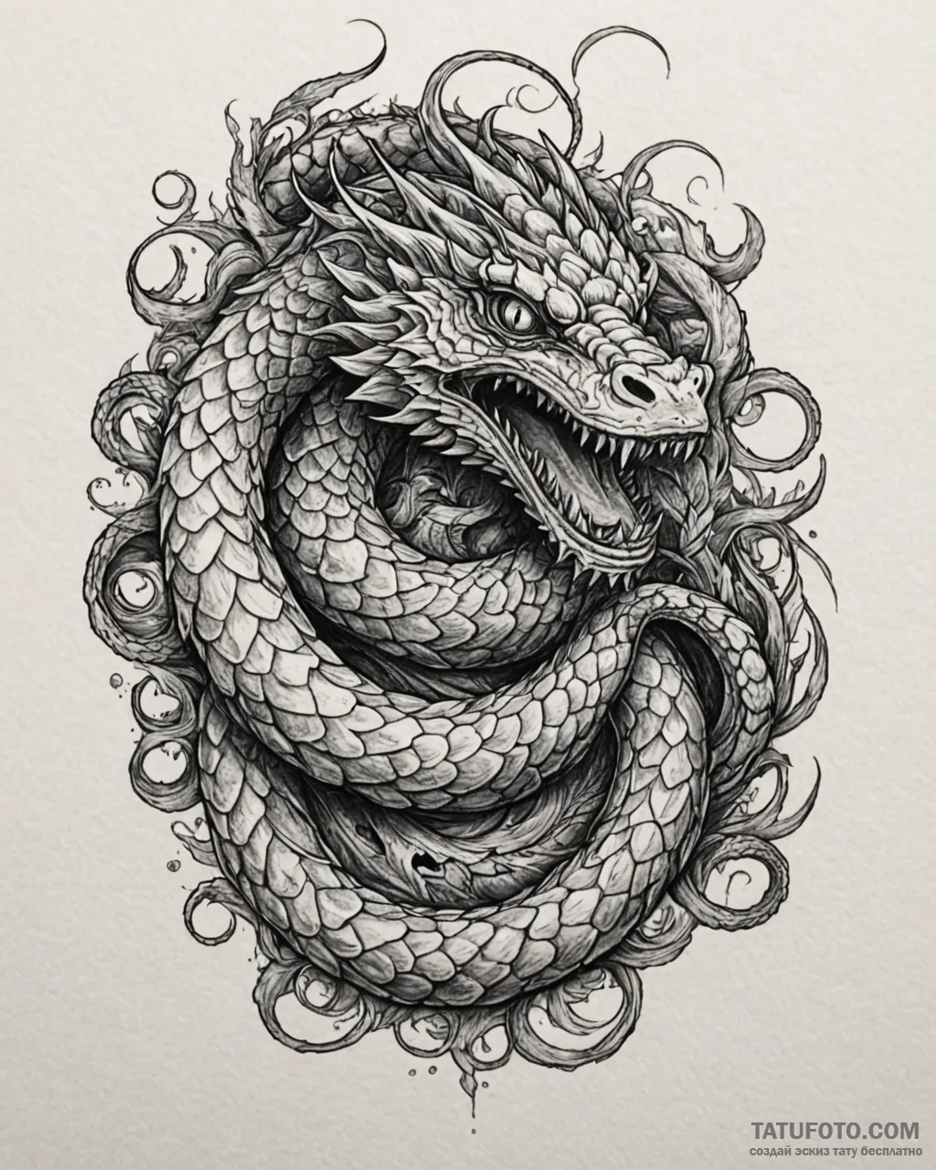 Tat tattoo sketch, basilisk serpent coiling w… — эскиз тату (№1753288743_0, 23.07.2025 16:39) — Tatufoto.com