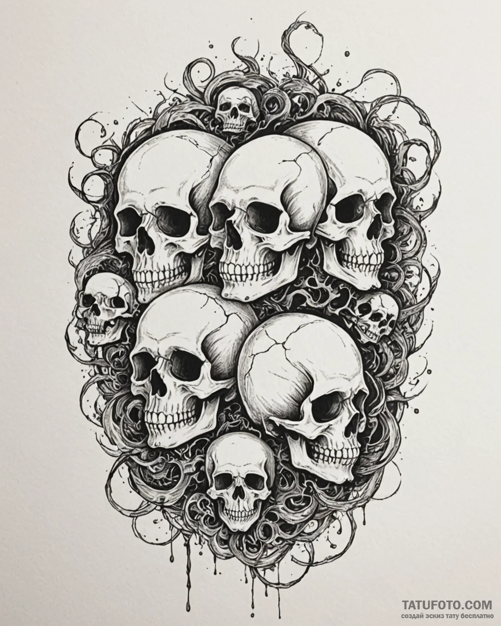 Tat tattoo sketch, skull with curling smoke f... - эскиз тату (№1753289002_0, 23.07.2025 16:43) — Tatufoto.com