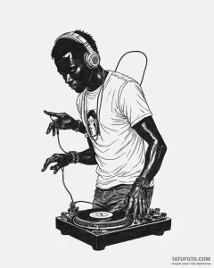 Tattoo sketch, dj silhouette behind turntable... - эскиз тату (№1753289255_0, 23.07.2025 16:47) — Tatufoto.com