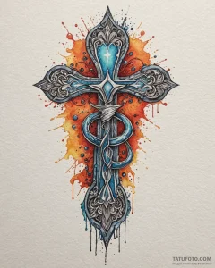 Tattoo sketch, ankh symbol glowing with ether... - эскиз тату (№1753289344_0, 23.07.2025 16:49) — Tatufoto.com