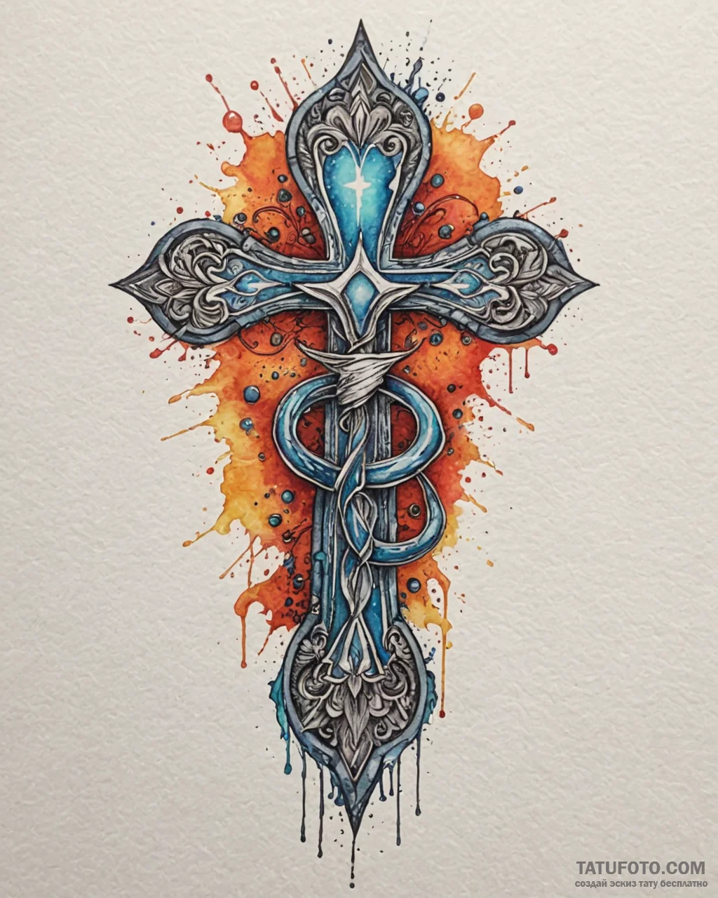 Tattoo sketch, ankh symbol glowing with ether... - эскиз тату (№1753289344_0, 23.07.2025 16:49) — Tatufoto.com