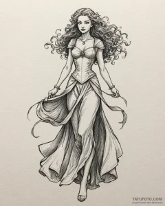 Tattoo sketch, merida’s flowing dress with wi... - эскиз тату (№1753291231_0, 23.07.2025 17:20) — Tatufoto.com