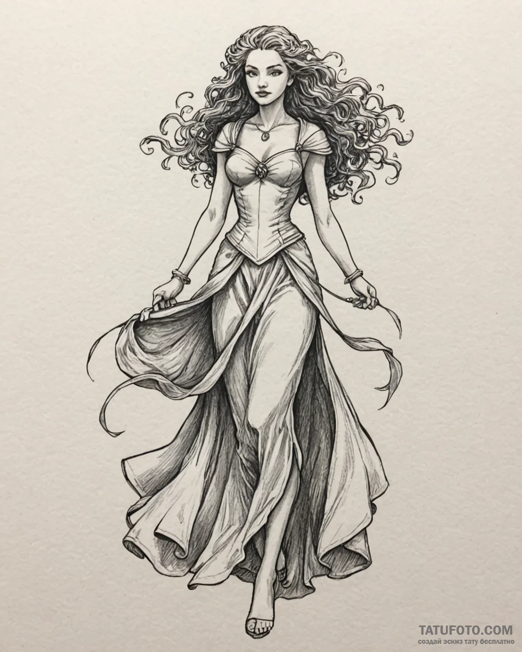 Tattoo sketch, merida’s flowing dress with wi... - эскиз тату (№1753291231_0, 23.07.2025 17:20) — Tatufoto.com