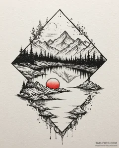 Tattoo sketch, thin line mountain range refle... - эскиз тату (№1753293271_0, 23.07.2025 17:54) — Tatufoto.com