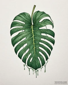Tat tattoo sketch, deep green monstera leaf w... - эскиз тату (№1753293885_0, 23.07.2025 18:04) — Tatufoto.com
