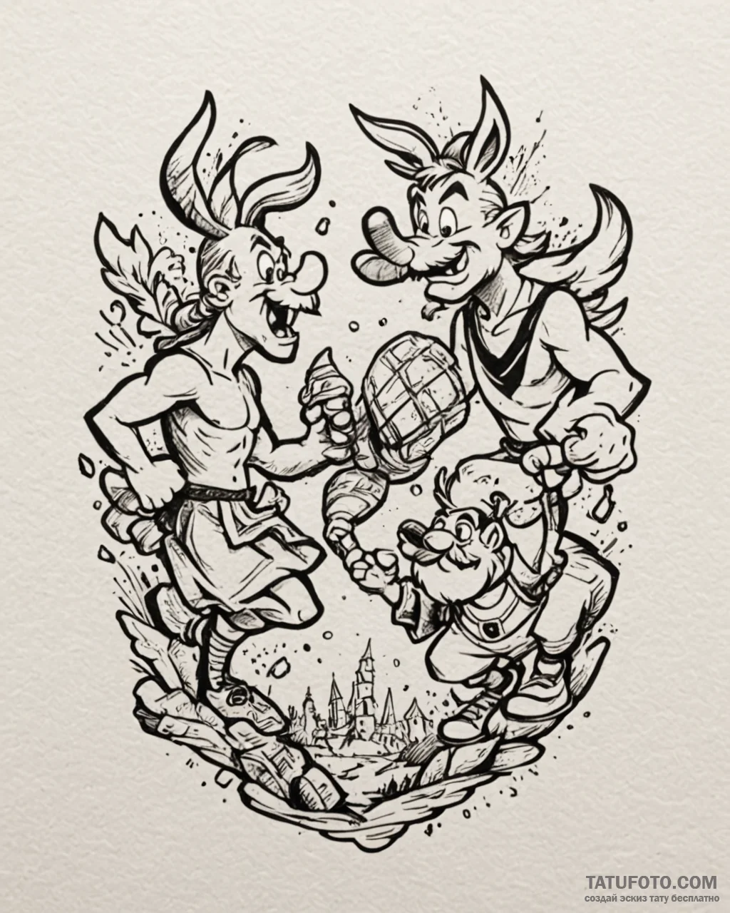 Tattoo sketch, asterix and obelix duo silhoue... - эскиз тату (№1753294051_0, 23.07.2025 18:07) — Tatufoto.com
