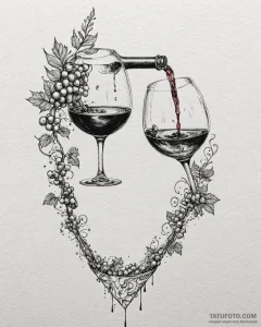 Tat tattoo sketch, sommelier pouring wine int... - эскиз тату (№1753294394_0, 23.07.2025 18:13) — Tatufoto.com