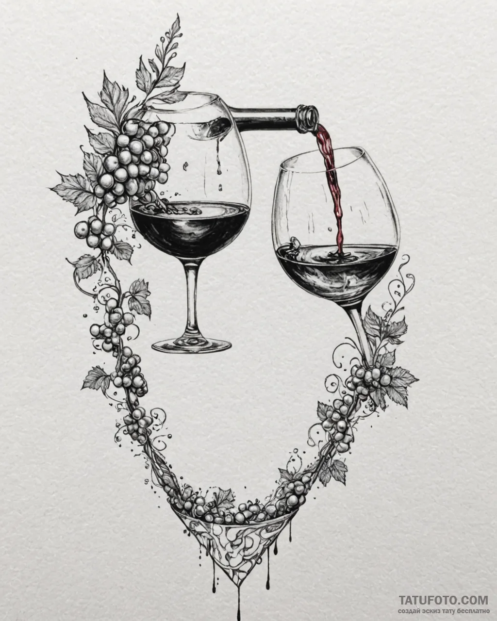 Tat tattoo sketch, sommelier pouring wine int... - эскиз тату (№1753294394_0, 23.07.2025 18:13) — Tatufoto.com