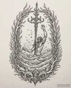 Tattoo sketch, poseidon rising from ocean wav... - эскиз тату (№1753294564_0, 23.07.2025 18:16) — Tatufoto.com