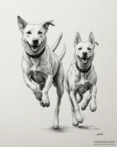 Tattoo sketch, max and duke running side by s... - эскиз тату (№1753294831_0, 23.07.2025 18:20) — Tatufoto.com