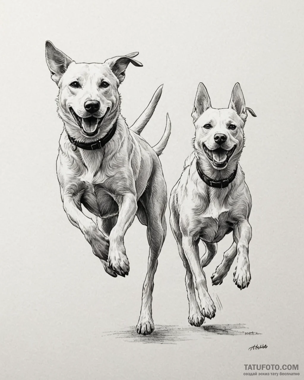 Tattoo sketch, max and duke running side by s... - эскиз тату (№1753294831_0, 23.07.2025 18:20) — Tatufoto.com