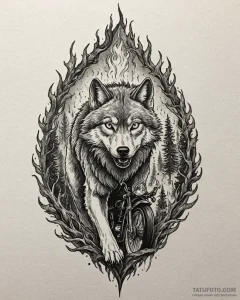 Tat tattoo sketch, biker riding fierce wolf w... - эскиз тату (№1753296992_0, 23.07.2025 18:56) — Tatufoto.com