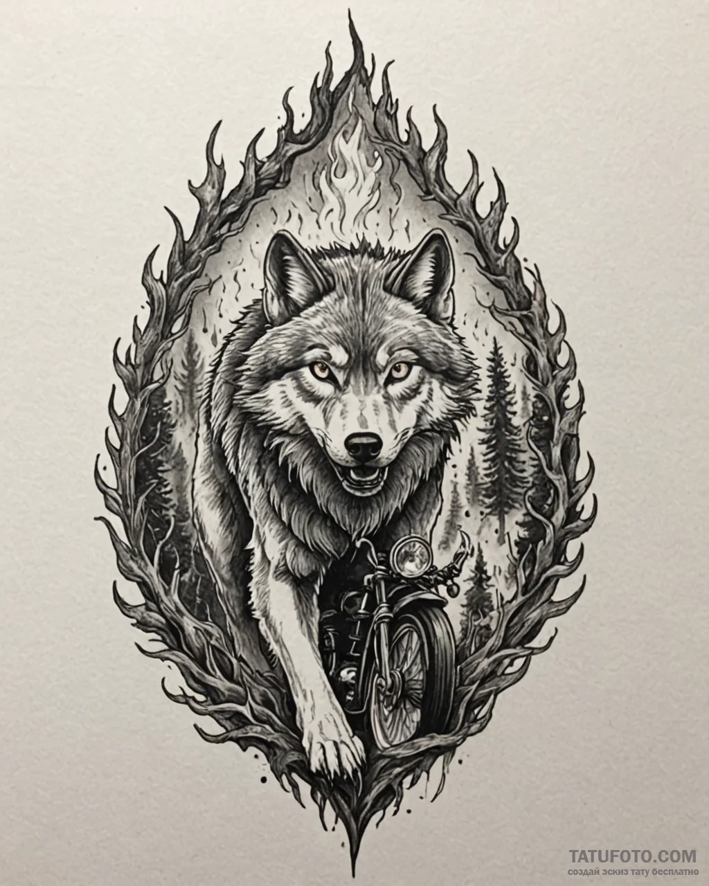 Tat tattoo sketch, biker riding fierce wolf w… — эскиз тату (№1753296992_0, 23.07.2025 18:56) — Tatufoto.com