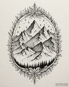 Tat tattoo sketch, icy mountain peaks with sn... - эскиз тату (№1753297323_0, 23.07.2025 19:02) — Tatufoto.com