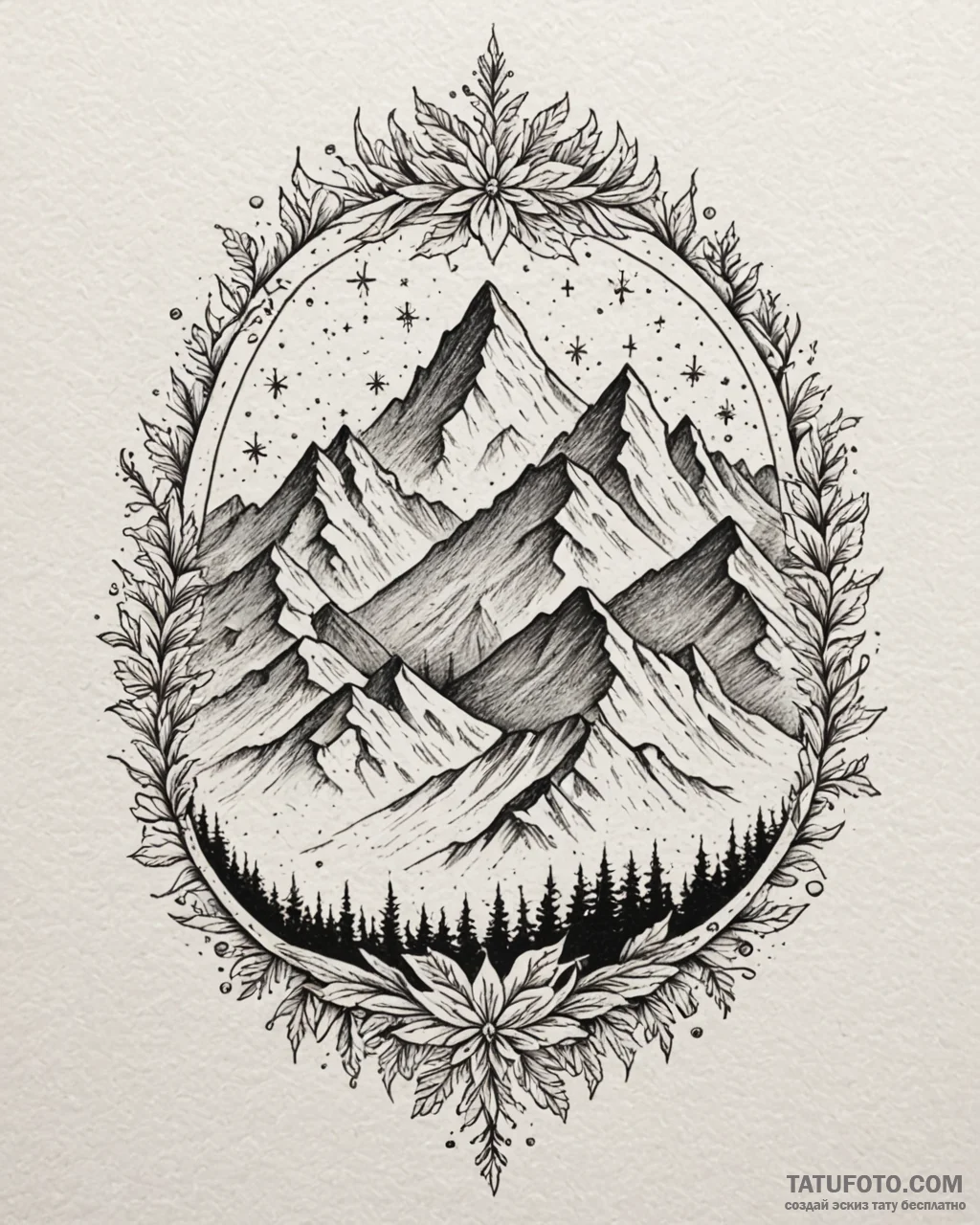Tat tattoo sketch, icy mountain peaks with sn… — эскиз тату (№1753297323_0, 23.07.2025 19:02) — Tatufoto.com