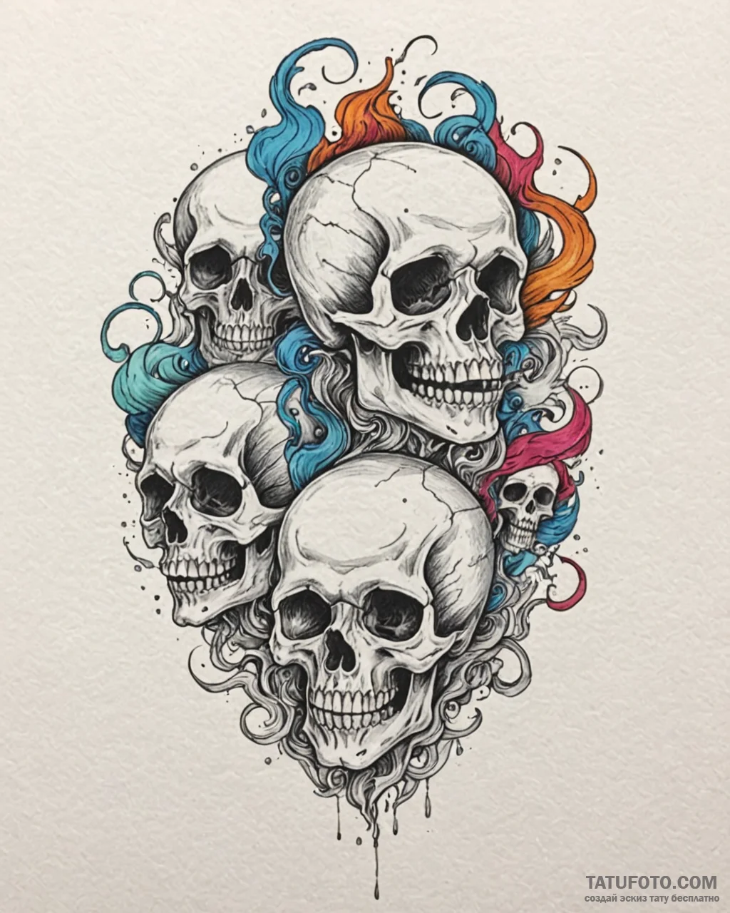 Tat tattoo sketch, skull with curling smoke f... - эскиз тату (№1753297414_0, 23.07.2025 19:03) — Tatufoto.com