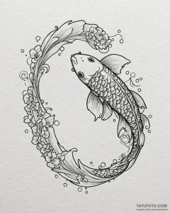 Tattoo sketch, shimmering koi fish with spark... - эскиз тату (№1753297497_0, 23.07.2025 19:04) — Tatufoto.com