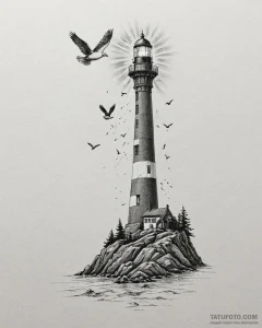 Tattoo sketch, lighthouse beam cutting throug... - эскиз тату (№1753297838_0, 23.07.2025 19:10) — Tatufoto.com