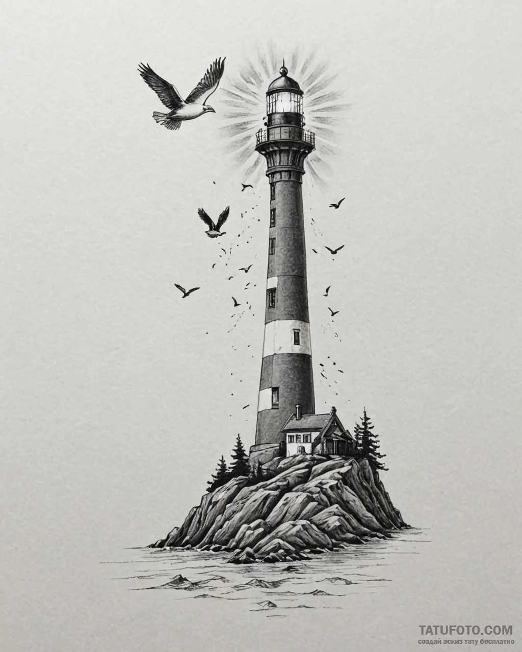 Tattoo sketch, lighthouse beam cutting throug… — эскиз тату (№1753297838_0, 23.07.2025 19:10) — Tatufoto.com