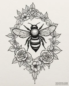 Tattoo sketch, minimalist bee silhouette hove... - эскиз тату (№1753298184_0, 23.07.2025 19:16) — Tatufoto.com