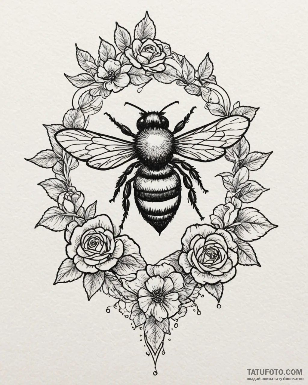 Tattoo sketch, minimalist bee silhouette hove… — эскиз тату (№1753298184_0, 23.07.2025 19:16) — Tatufoto.com